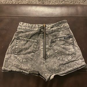 High waisted reverse black wash denim jean shorts
